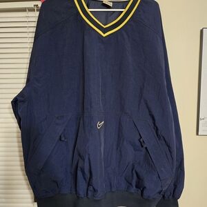 Vintage 90s Nike Navy Pullover Windbreaker with Yellow Trim - SIZE XL